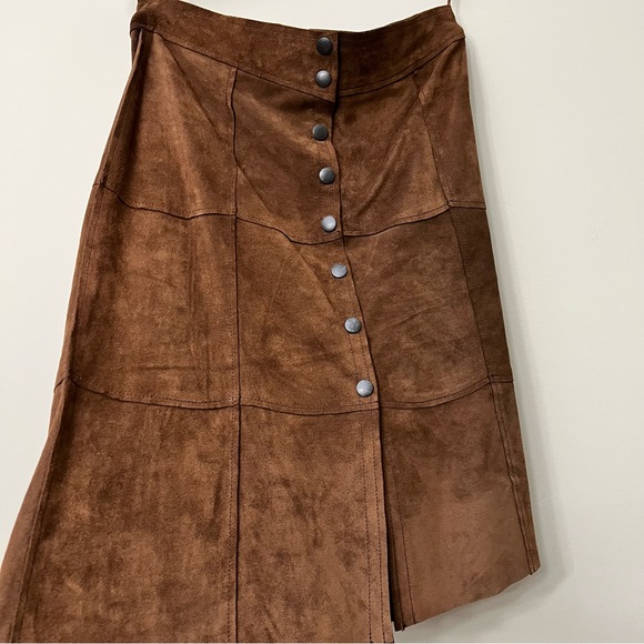 Vintage Dresses & Skirts - Vintage Gap Suede Leather Knee Length a-line Pencil Skirt Brown sz4, 14.5” waist